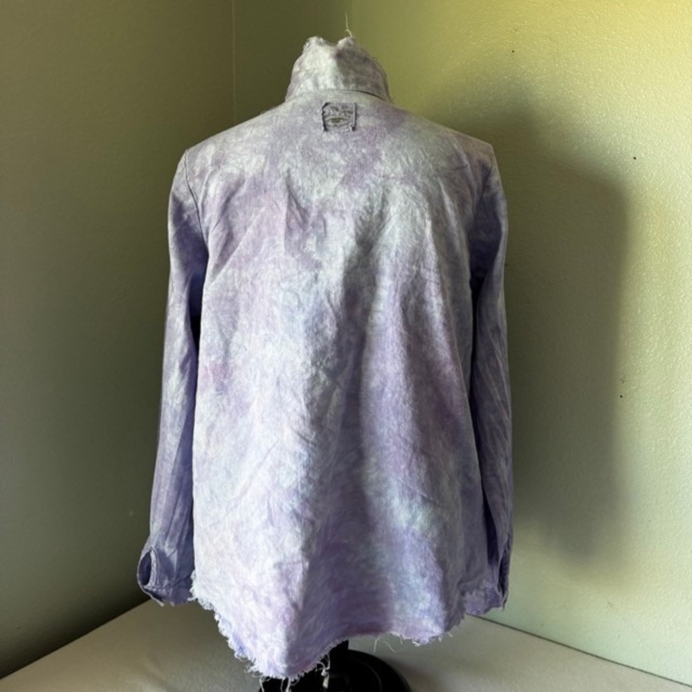 Jes MaHarry Women Purple Tie Dye Raw Edge Button Down Shirt Bohemian Art Top L - Picture 4 of 8